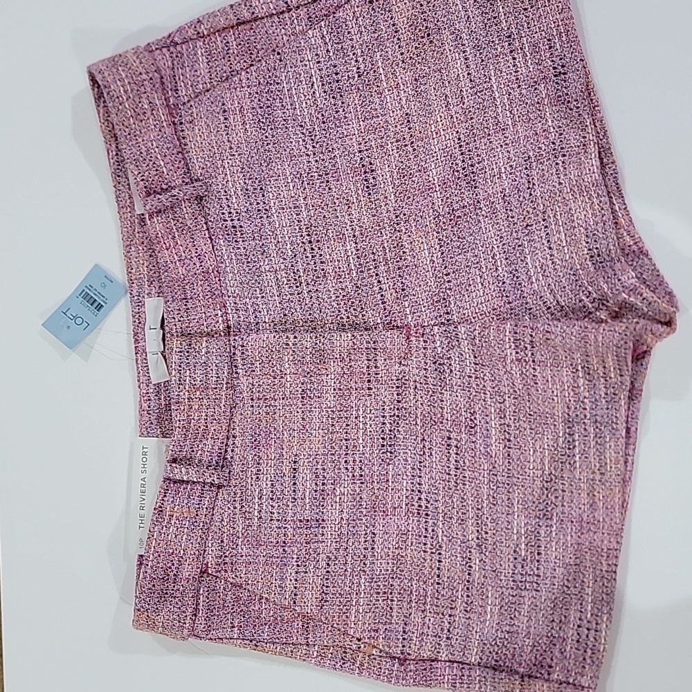 Loft Riviera Pink tweed herringbone boucle shorts size 10P